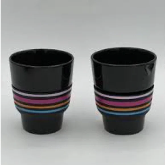 Nespresso Black Cups with Vibrant Stripes set of 2 new in 2017 holiday gift - Picture 2 of 4